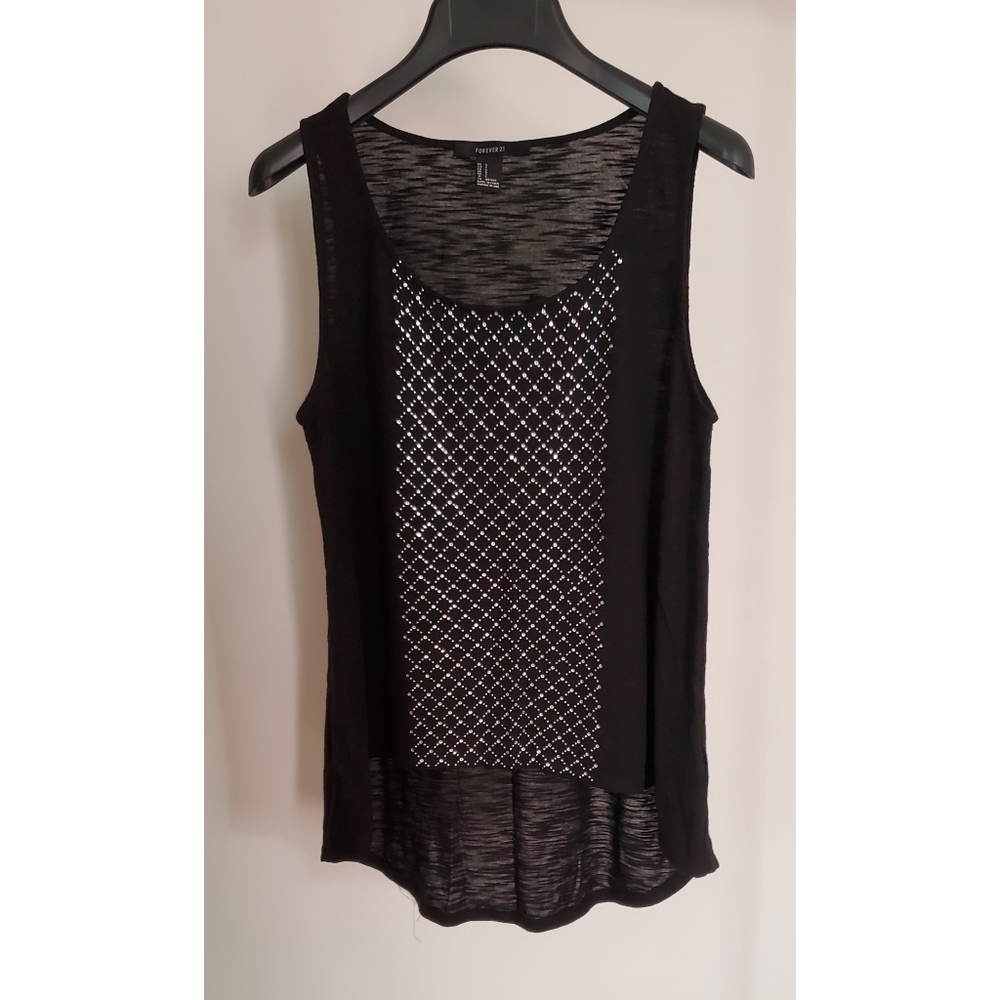 Black high low tank top with silver studs